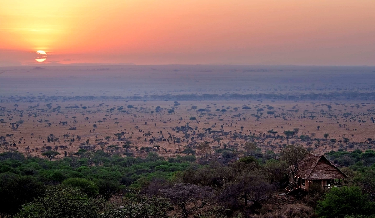 Une vue panoramique sur le Serengeti  et sur le lounge du Serenegeti Pioneer Camp