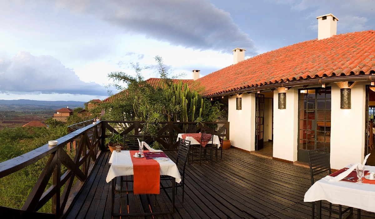 La terrasse du restaurant du Bashay Rift Lodge